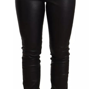Dolce & Gabbana Black Leather Elastic Waist Trouser Pants