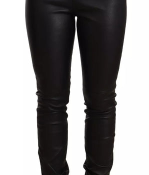 Dolce &amp; Gabbana Black Leather Elastic Waist Jeans