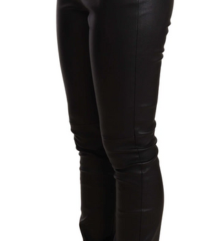 Dolce &amp; Gabbana Black Leather Elastic Waist Jeans