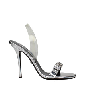Versace Gray Leather Stiletto Heels Sandals