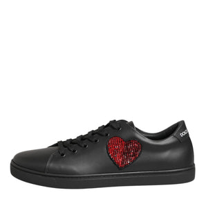 Dolce & Gabbana Black Leather Crystal Heart Sneakers  Shoes