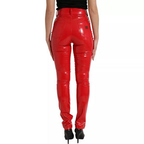 Dolce & Gabbana Red High Waist Skinny Trouser Shiny Pants