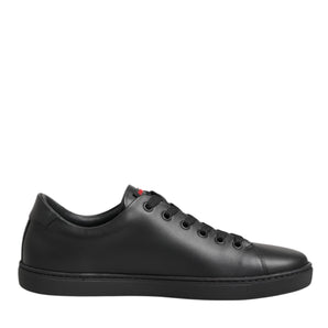 Dolce & Gabbana Black Leather Crystal Heart Low Top Sneakers  Shoes