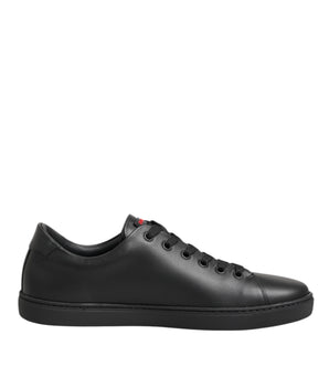 Dolce & Gabbana Black Leather Crystal Heart Low Top Sneakers  Shoes