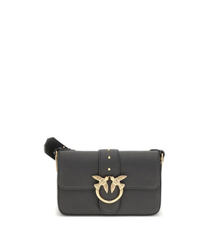 PINKO Black Calf Leather Bos Taurus Shoulder Bag