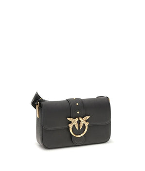 PINKO Black Calf Leather Bos Taurus Shoulder Bag