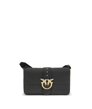 PINKO Black Calf Leather Bos Taurus Shoulder Bag