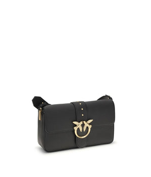 PINKO Black Calf Leather Bos Taurus Shoulder Bag