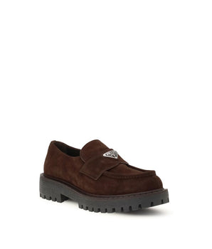 Prada Brown Calf Leather Bos Taurus Slip-On Loafers