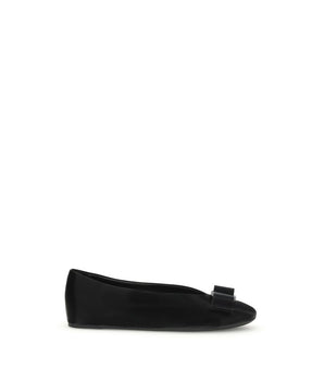 Ferragamo Black Calf Leather Bos Taurus Ballet Flats