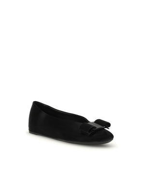 Ferragamo Black Calf Leather Bos Taurus Ballet Flats