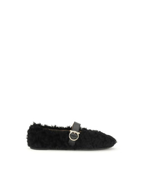 Ferragamo Black Fur Ballet Flats