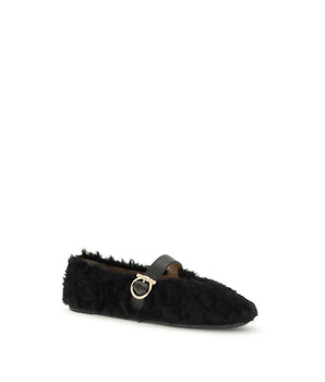 Ferragamo Black Fur Ballet Flats