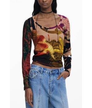 Desigual Brown Elastane Women T-Shirt