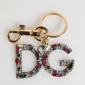 Dolce & Gabbana Multicolor Crystal DG Logo Gold Keychain Charm Keyring