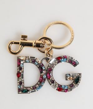 Dolce &amp; Gabbana Multicolor Crystal DG Logo Gold Keychain Charm Keyring