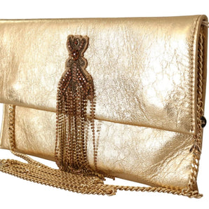 Patrizia Pepe Gold Leather Embellished Shoulder Strap Bag