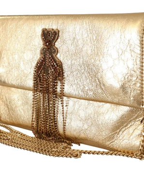 Patrizia Pepe Gold Leather Embellished Shoulder Strap Bag