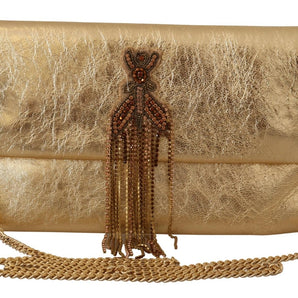 Patrizia Pepe Gold Leather Embellished Shoulder Strap Bag