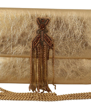 Patrizia Pepe Gold Leather Embellished Shoulder Strap Bag
