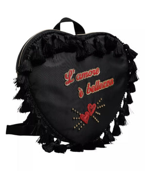 Dolce &amp; Gabbana Black Heart L'Amore Patch Embellished Kids Backpack