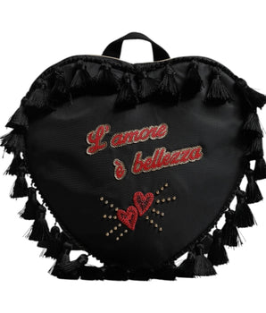 Dolce &amp; Gabbana Black Heart L'Amore Patch Embellished Kids Backpack