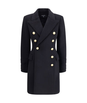 Balmain Black Fleece Wool Coat