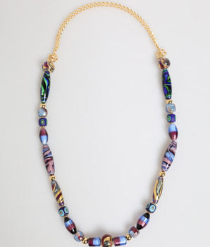 Dolce & Gabbana Multicolor Murano Glass Beads Gold Brass Chain Jewelry Necklace