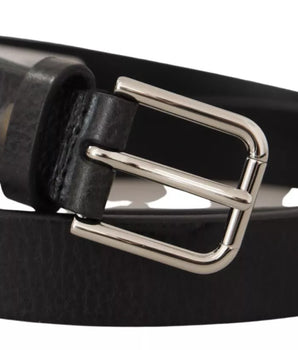 Dolce &amp; Gabbana Calf Leather Silver Tone Black Metal Buckle Belt