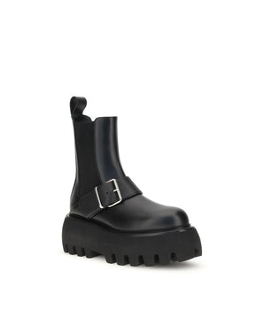 Alexander McQueen Black Calf Leather Bos Taurus Ankle Boots
