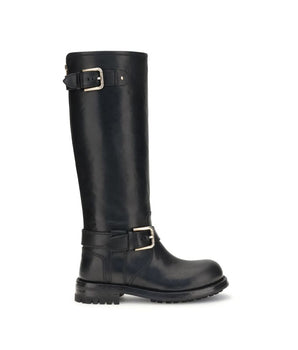 Dolce & Gabbana Black Calf Leather Bos Taurus Lace-Up Boots