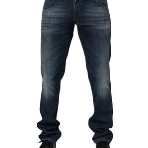 Dolce & Gabbana Dark Blue Washed Cotton Skinny Men Denim Jeans