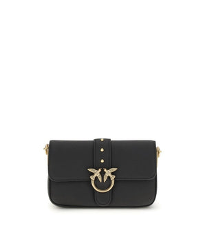 PINKO Black Calf Leather Bos Taurus Shoulder Bag