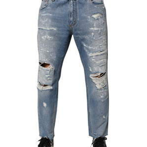 Dolce & Gabbana Blue Distressed Ripped Denim Trouser Jeans