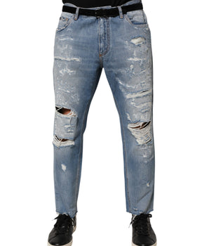 Dolce & Gabbana Blue Distressed Ripped Denim Trouser Jeans