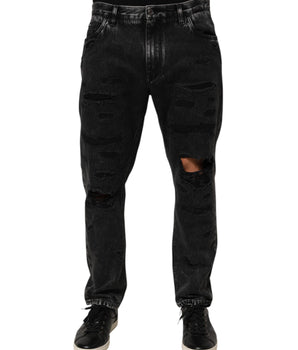 Dolce &amp; Gabbana Black Washed Ripped Loose Cotton Denim Jeans