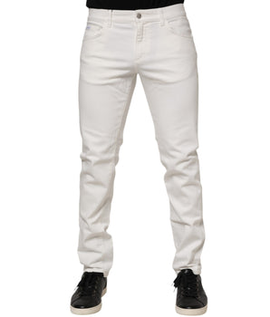 Dolce &amp; Gabbana Off White Cotton Stretch Slim Fit Denim Jeans