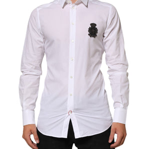 Dolce & Gabbana White Cotton GOLD DGPatch Formal Dress Shirt