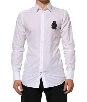 Dolce &amp; Gabbana White Cotton Shirt GOLD DGPatch Formal Dress