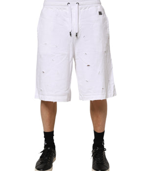Dolce &amp; Gabbana White Ripped Mid Waist Casual Bermuda Short