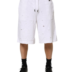 Dolce & Gabbana White Ripped Mid Waist Casual Bermuda Short