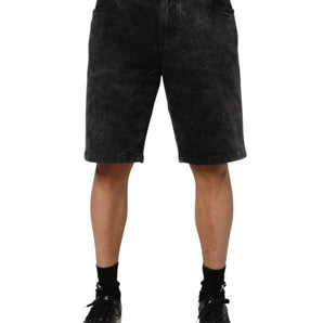 Dolce & Gabbana Black Cotton Mid Waist Denim Men Bermuda Short
