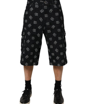 Dolce &amp; Gabbana Black Monogram Denim Cargo Men's Bermuda Shorts