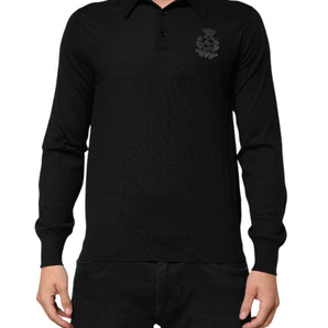 Dolce & Gabbana Black Logo Patch Collared Pullover Sweater