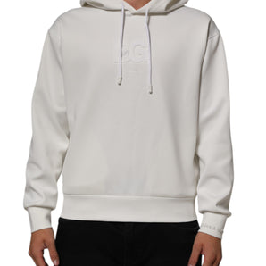 Dolce & Gabbana White Logo Hooded Men Sweatshirt  Sweater