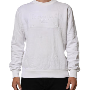 Dolce & Gabbana White Embossed Logo Men Sweatshirt Sweater