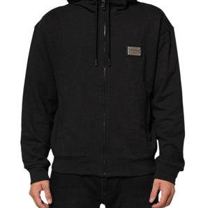 Dolce & Gabbana Black Logo FullZip Hooded Sweatshirt Sweater