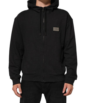 Dolce & Gabbana Black Logo FullZip Hooded Sweatshirt Sweater