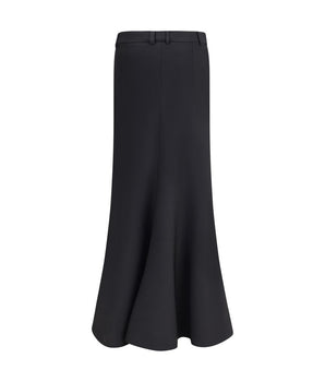 Balenciaga Black Fleece Wool Long Skirt
