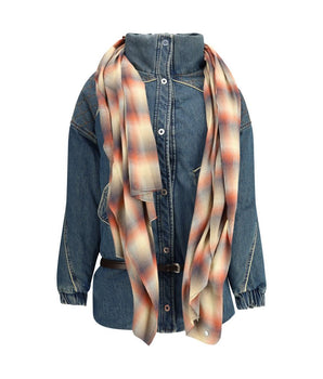 MARBELL Blue Leather Denim Jacket